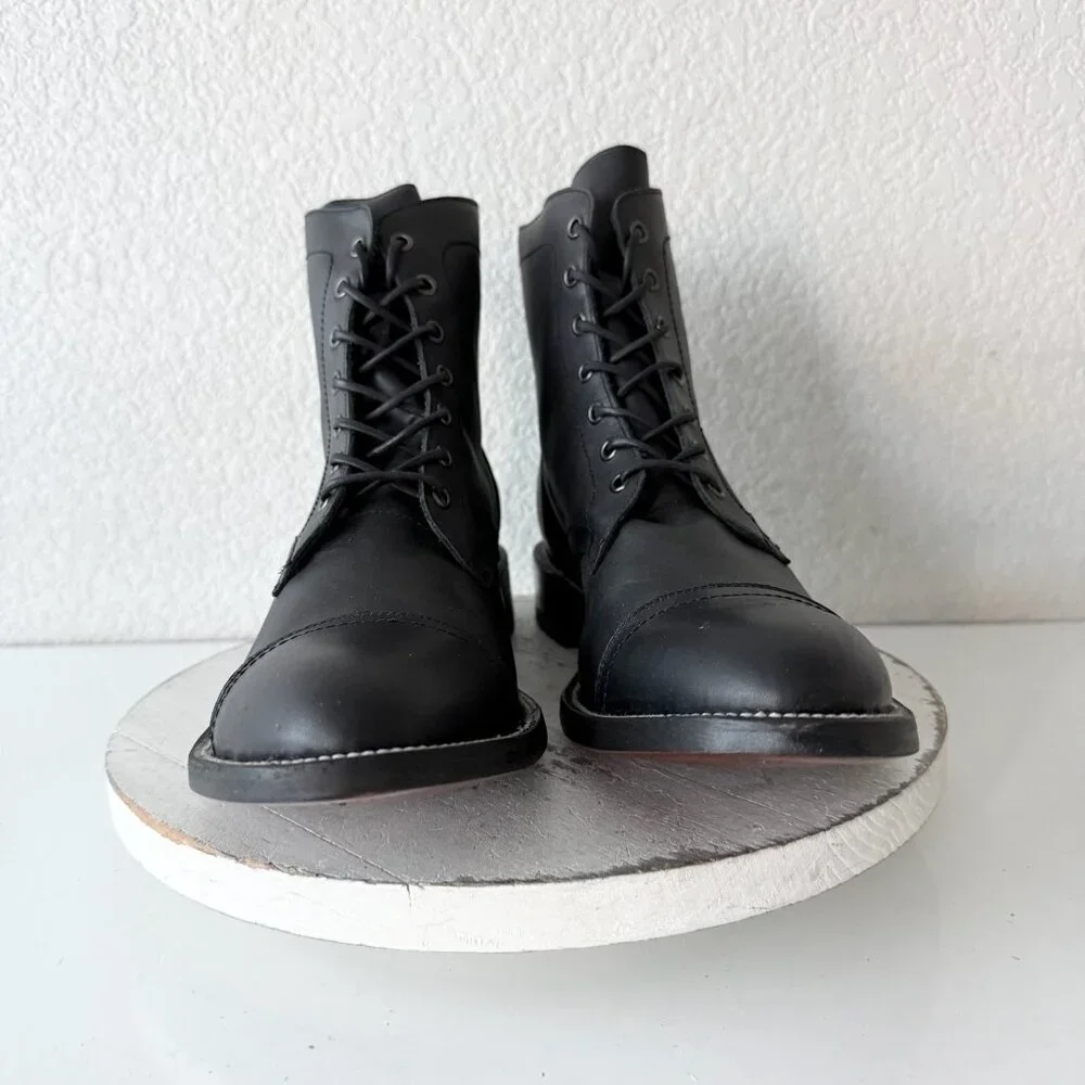 NEW Lane Mens Black Ankle Boots Size 12.5 Lace-up Casual Genuine Leather Sole